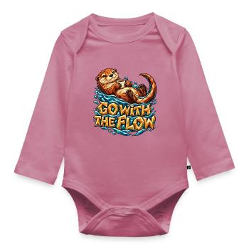 Go with the Flow Otter Low Poly Kaffee Entspannt - Baby Bio-Langarm-Body - Mauve - Vorne