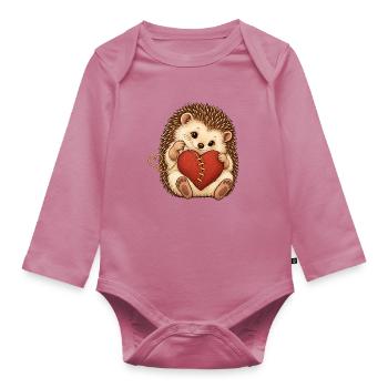 Süßer Igel repariert ein Herz mit goldenem Faden - Baby Bio-Langarm-Body - Mauve - Vorne