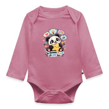 Kawaii-Panda mit bunten Gedankenblasen - Baby Bio-Langarm-Body - Mauve - Vorne
