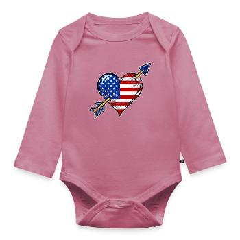 USA Flagge Herz mit Pfeil used look - Baby Bio-Langarm-Body - Mauve - Vorne