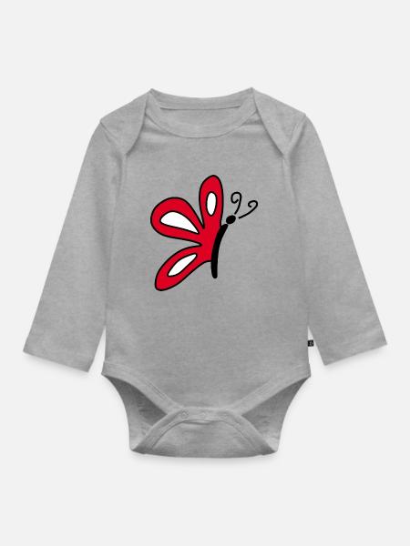 Roter Schmetterling Geschenk für sie - Baby Bio-Langarm-Body - Grau meliert