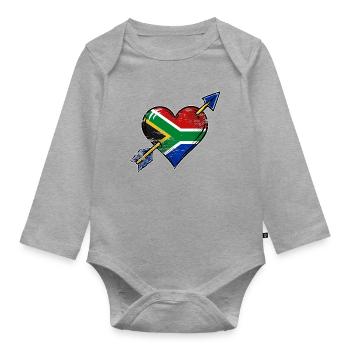 Südafrika Flagge Herz mit Pfeil used look - Baby Bio-Langarm-Body - Grau meliert - Vorne