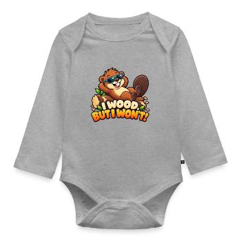 Ich mache Holz, aber ich werde es nicht tun! - Lustiger fauler Biber - Baby Bio-Langarm-Body - Grau meliert - Vorne