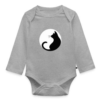 schwarze Katze - Baby Bio-Langarm-Body - Grau meliert - Vorne