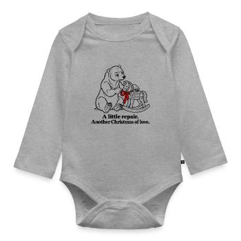 Christmas Bear repariert ein geliebtes Schaukelpferd - Baby Bio-Langarm-Body - Grau meliert - Vorne