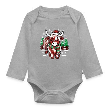 Rote Weihnachtsmannkuh auf Winter Farm - Baby Bio-Langarm-Body - Grau meliert - Vorne