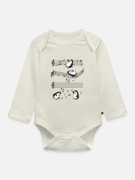 Pinguin - Baby Bio-Langarm-Body - Naturweiß