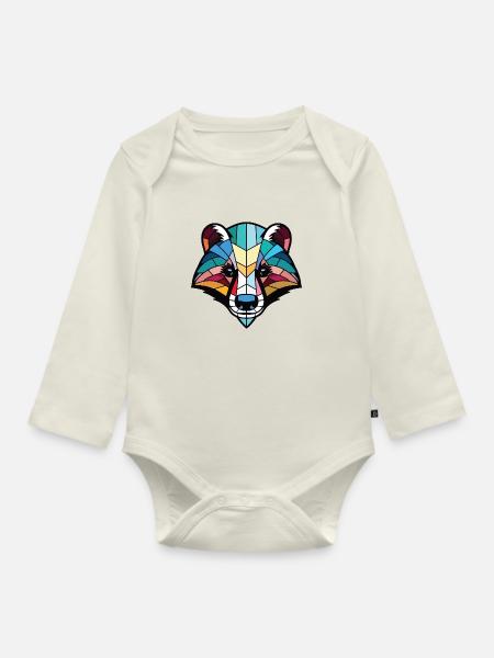 Dachs Buntes Aquarell Tier Haustier Illustration - Baby Bio-Langarm-Body - Naturweiß