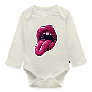 Sticker Zunge - Baby Bio-Langarm-Body - Naturweiß - Vorne