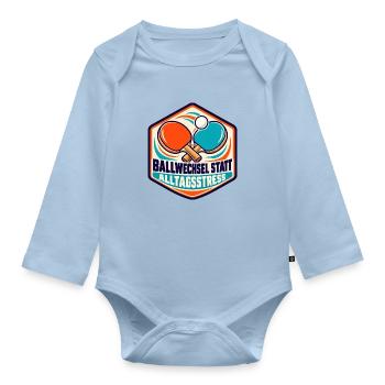 Tischtennis – Ballwechsel statt Alltagsstress - Baby Bio-Langarm-Body - Hellblau - Vorne