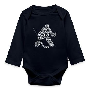 Gardien de but Lingo - version grunge de texte - Body Bébé bio manches longues - bleu marine - Devant