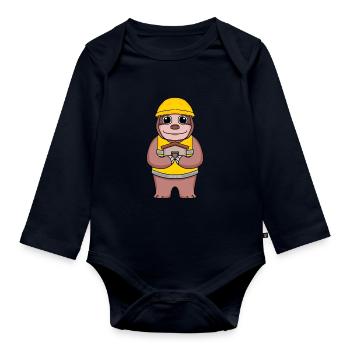 Builder topping sloth house home building gift - Organic Longsleeve Baby Bodysuit - navy - Front