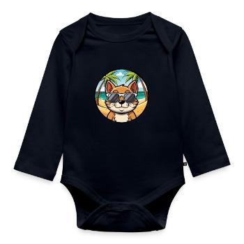 Bambino Cat Breed Cartoon Sunglasses Beach - Organic Longsleeve Baby Bodysuit - navy - Front