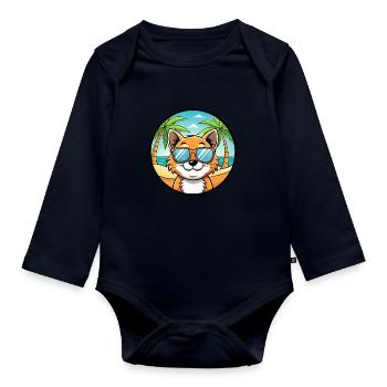 Bambino Cat Breed Cartoon Sunglasses Beach - Organic Longsleeve Baby Bodysuit - navy - Front