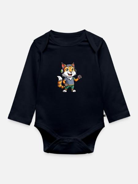 Luchs Lustige Zeichentrickfigur Kopfhörermusik - Baby Bio-Langarm-Body - Navy