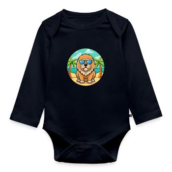 Tibetische Dogge Hunderasse Cartoon Sonnenbrille Strand - Baby Bio-Langarm-Body - Navy - Vorne