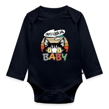Baby Katze Sprüche Bester Opa Liebling Retro - Baby Bio-Langarm-Body - Navy - Vorne