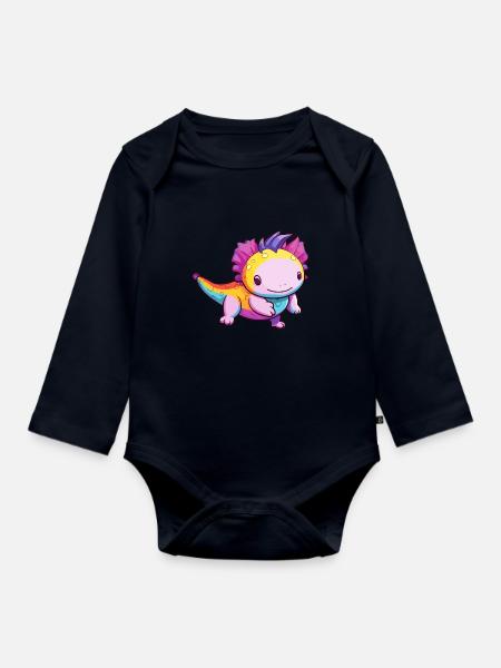 Axolotl Buntes Aquarell Cartoon Kawaii Tier - Baby Bio-Langarm-Body - Navy