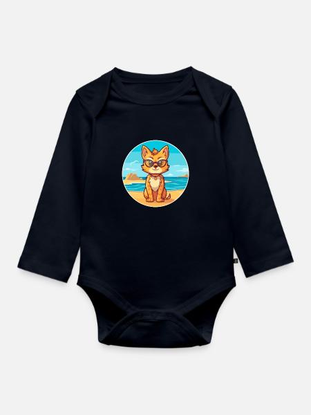 Luchs Aquarell Cartoon Kawaii Clipart Tier - Baby Bio-Langarm-Body - Navy