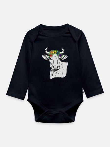 Kuh Heimat Liebe - Baby Bio-Langarm-Body - Navy
