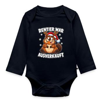 Rentier War Ausverkauft Cartoon Biber - Baby Bio-Langarm-Body - Navy - Vorne