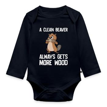 A Clean Beaver Always Gets More Wood Biber Holz - Baby Bio-Langarm-Body - Navy - Vorne