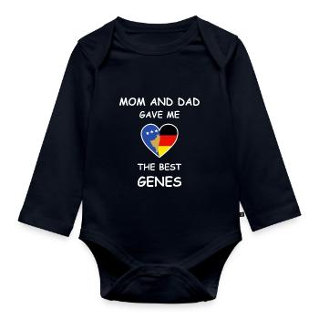 Kosovo Germany Genes Heart - Baby Bio-Langarm-Body - Navy - Vorne