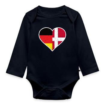Germany x Denmark Vintage Heart - Baby Bio-Langarm-Body - Navy - Vorne