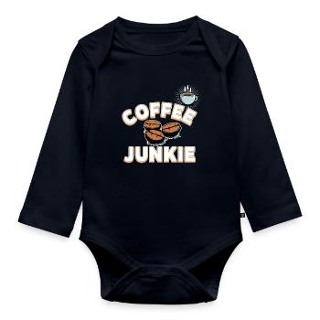 Coffee Junkie - Kaffeebohnen und Tasse - Baby Bio-Langarm-Body - Navy - Vorne