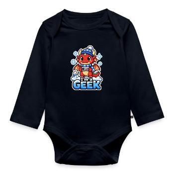 ICH BIN EIN NERD – Winterroter Drache - Baby Bio-Langarm-Body - Navy - Vorne