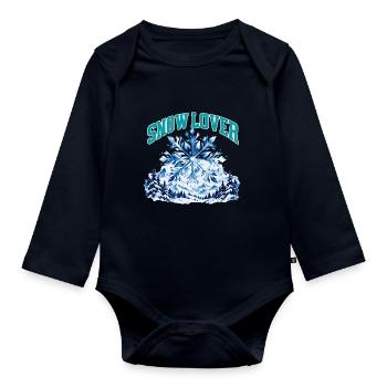 Snow Lover – Schneeflocke Winter Berge Aquarell - Baby Bio-Langarm-Body - Navy - Vorne