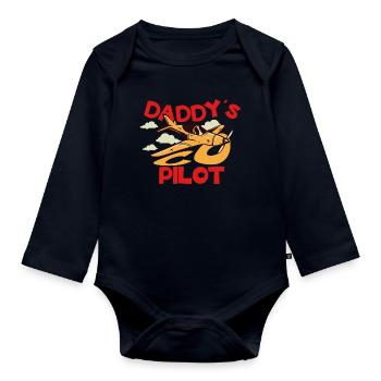 Daddy's Pilot Flugzeug Cartoon - Baby Bio-Langarm-Body - Navy - Vorne