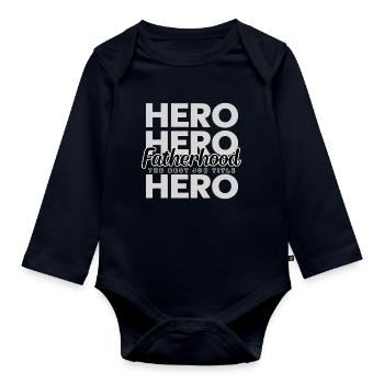 Fatherhood Hero – Papa Held Vater Geschenk - Baby Bio-Langarm-Body - Navy - Vorne