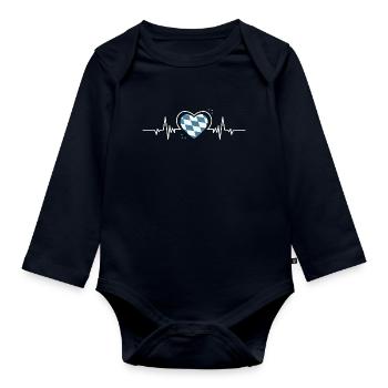 Bayern Herzschlag Rauten - Baby Bio-Langarm-Body - Navy - Vorne