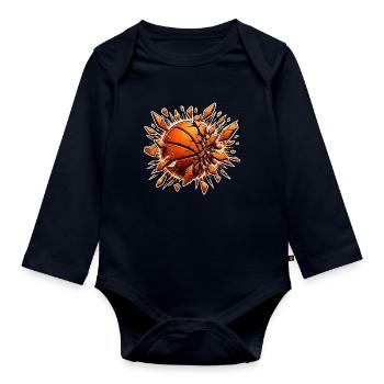 Basketball Zerspringt Glas Explosion Sport Shirt - Baby Bio-Langarm-Body - Navy - Vorne