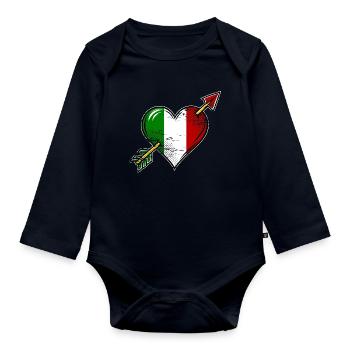Italien Flagge Herz mit Pfeil used look - Baby Bio-Langarm-Body - Navy - Vorne