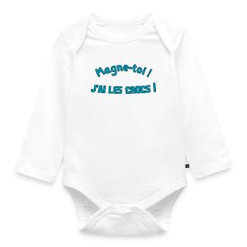 Magne-toi J'ai les Cr*cs – Bleu Pop - Body Bébé bio manches longues - blanc - Devant