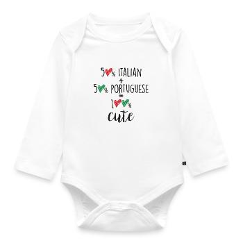 50 % italienisch 50 % portugiesisch 100 % niedlich – Baby & Kinder - Baby Bio-Langarm-Body - Weiß - Vorne