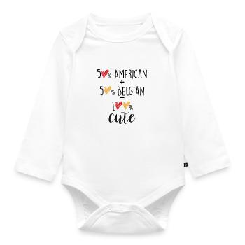50% American 50% Belgian 100% Cute – Baby & Kids - Organic Longsleeve Baby Bodysuit - white - Front