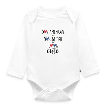 50% American 50% British 100% Cute – Baby & Kids - Organic Longsleeve Baby Bodysuit - white - Front