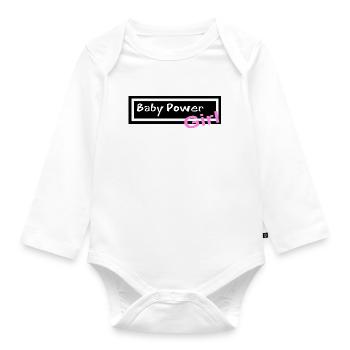 Baby Girl Mädchen Power Kraftvoll - Baby Bio-Langarm-Body - Weiß - Vorne