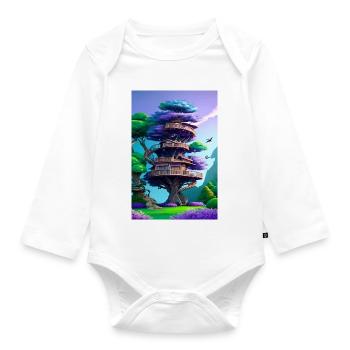Treehouse Purple - Baby Bio-Langarm-Body - Weiß - Vorne