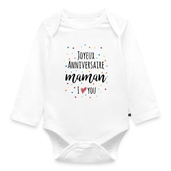 Joyeux Anniversaire Maman – Baby & Kids Clothes - Organic Longsleeve Baby Bodysuit - white - Front