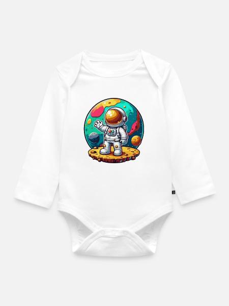 Kleiner Astronaut – Türkisplanet - Baby Bio-Langarm-Body - Weiß