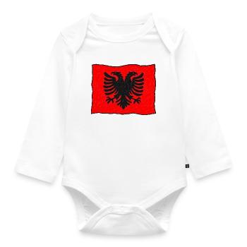 Albanische Flagge im Wind – Handgezeichnet - Baby Bio-Langarm-Body - Weiß - Vorne