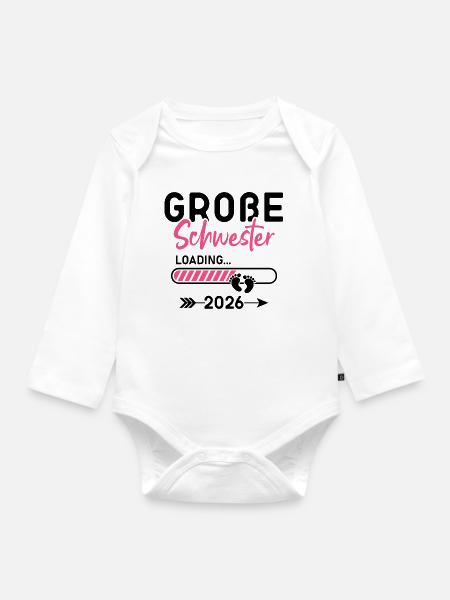 Große Schwester Loading 2026 Spruch - Baby Bio-Langarm-Body - Weiß