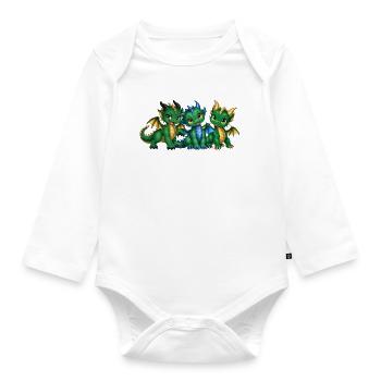 Drei süße Drachenbabys – Grüne Drachengeschwister - Baby Bio-Langarm-Body - Weiß - Vorne