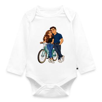 Paar auf dem Fahrrad: Liebesmoment - Baby Bio-Langarm-Body - Weiß - Vorne