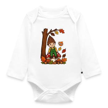 EG Herbst Männlein Tannenzapfen Kind Eicheln Wald - Baby Bio-Langarm-Body - Weiß - Vorne