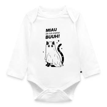 Miau äh ich meine Buuh! - Katze Gespenst Halloween - Baby Bio-Langarm-Body - Weiß - Vorne
